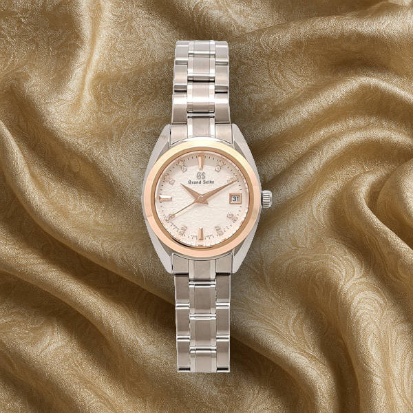 Grand Seiko Elegance women’s dress watch – refined Japanese craftsmanship with textured dial and hand-polished case, 2025 edition.